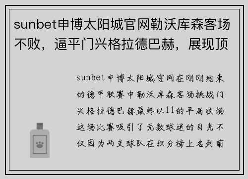 sunbet申博太阳城官网勒沃库森客场不败，逼平门兴格拉德巴赫，展现顶级实力 - 副本
