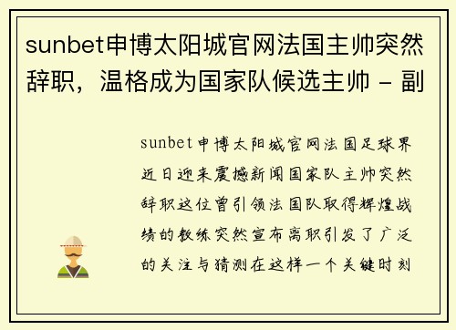 sunbet申博太阳城官网法国主帅突然辞职，温格成为国家队候选主帅 - 副本