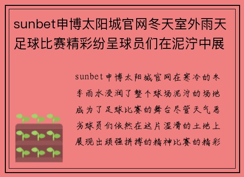 sunbet申博太阳城官网冬天室外雨天足球比赛精彩纷呈球员们在泥泞中展现顽强拼搏精神